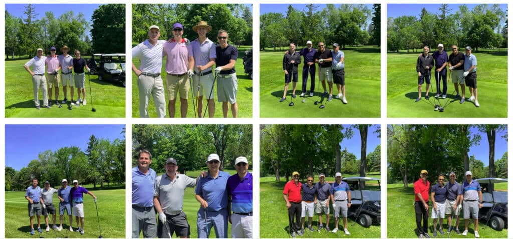 Groupe d'hommes souriants au tournoi de golf NEFF.