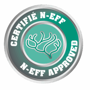 Badge certifié N-EFF avec logo corail vert